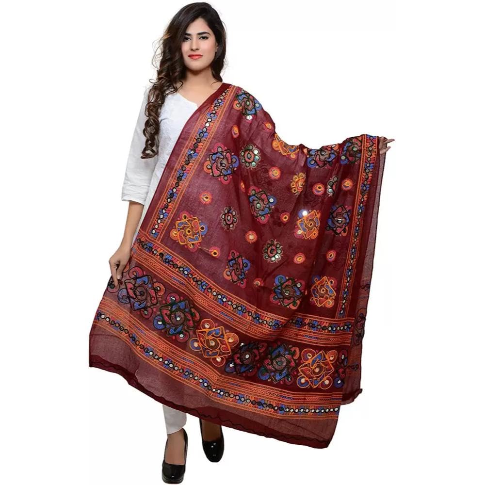 pk hub Women's Silk Bandhani Bandhej Dupatta with Gota Work, Latkan, Embroidery & Mirror Work - 2.25 Meter-picture-22