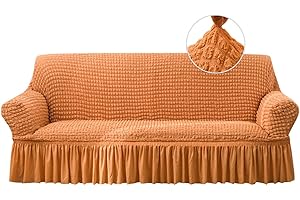 Easy-Fit Orange Sofa Cover with Elastic Bottom