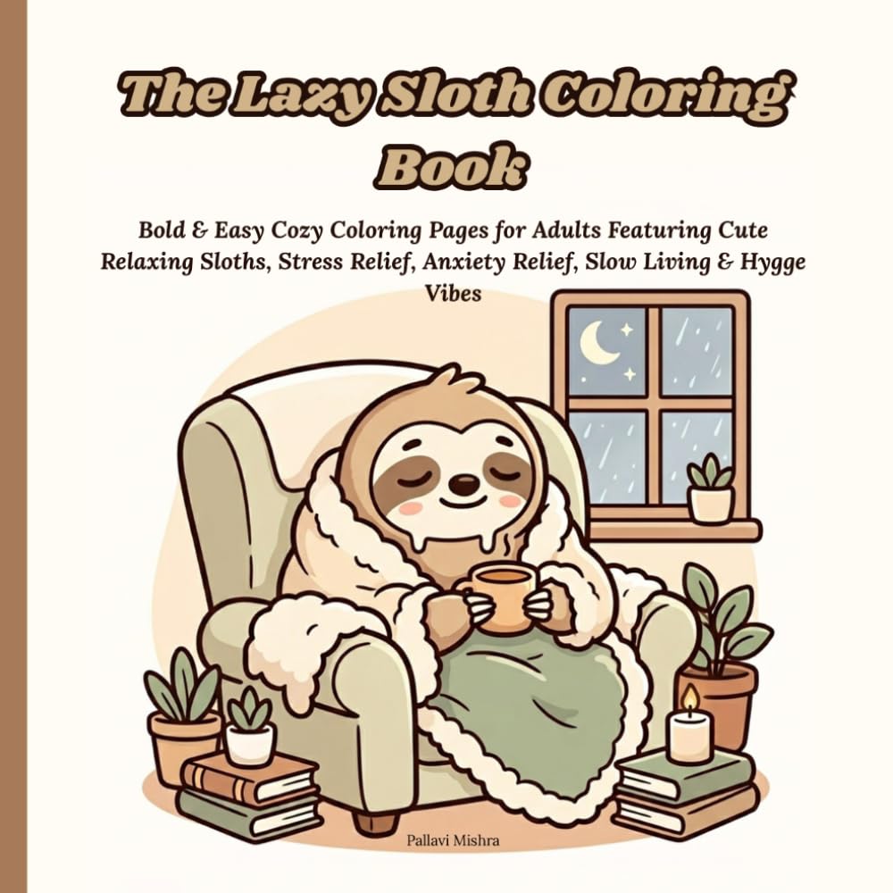 The Lazy Sloth Coloring Book: Bold & Easy Cozy Coloring Pages for Adults Featuring Cute Relaxing Sloths, Stress Relief, Anxiety Relief, Slow Living & Hygge Vibes