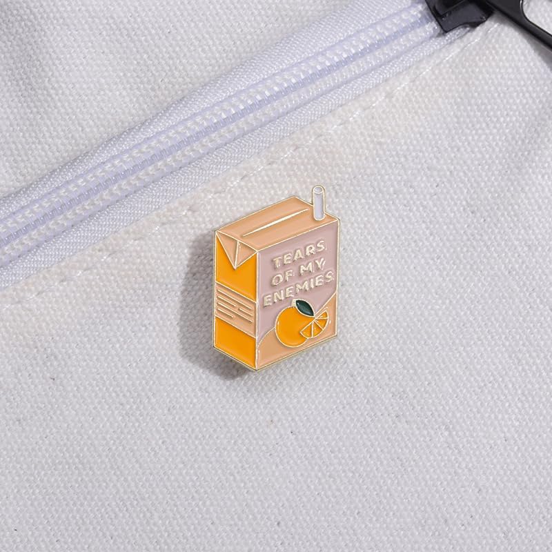 Cute Orange Flavored Soda Box Drink Brooch Enamel Pin for Girls Boys Teen Funny Yellow Words Creative Cartoon Milk Carton Geometric Lapel Pins Backpacks Hat Jackets Brooches Badge Decorate Jewelry Gift