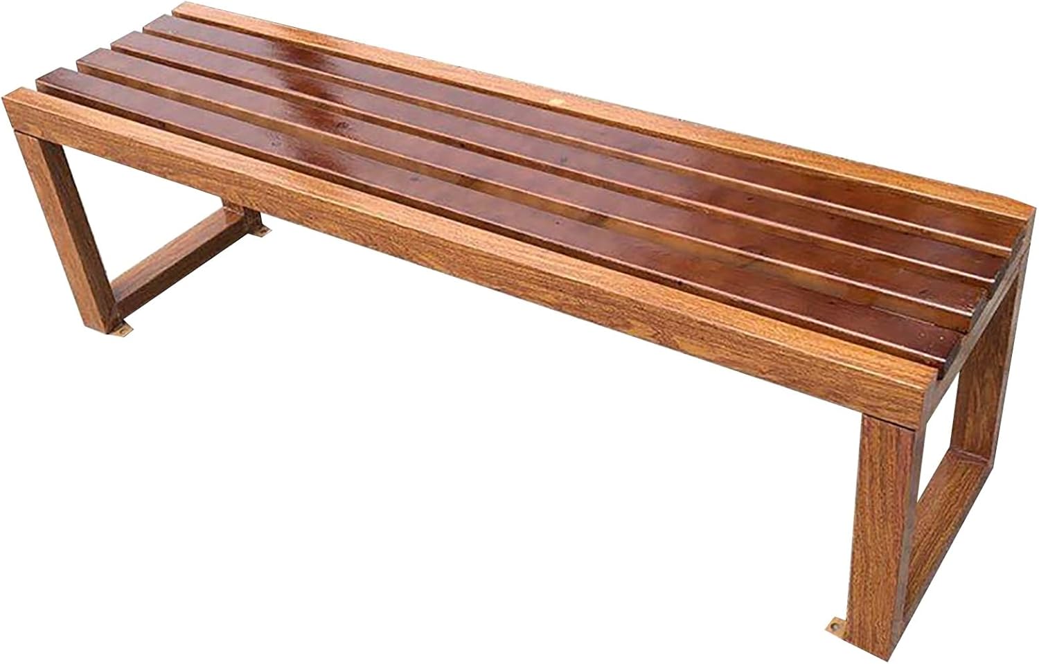 Wooden Outdoor Bench, 2-Person Backless Slatted Garden Seat for Patio & Indoors (Brown, 47in) - Durable, Stylish, Perfect for Decks, Yards, and Entryways