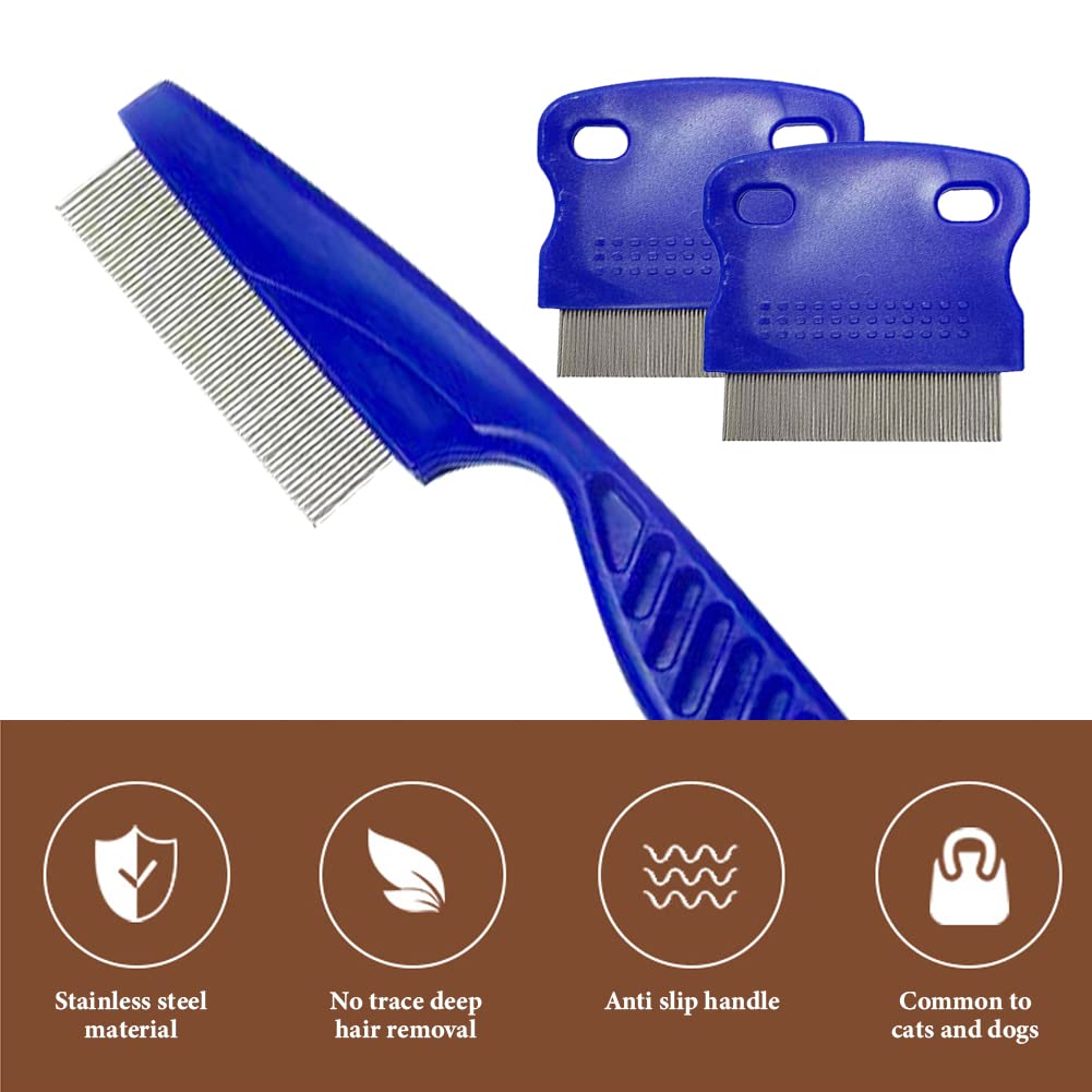 CAT flea - com, peigne à puces 3pcs, peigne à puces lécher les marques de larmes léchées peigne pour animaux de compagnie lapin long terme pour chats et chiens (Bleu)