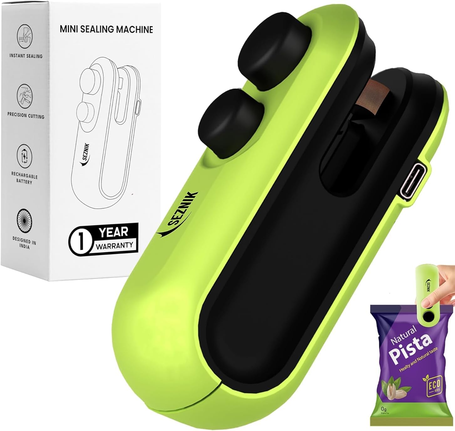 Seznik Sealing Machine for Food Packets - Portable Handheld Sealing, Snacks, Chips, Fresh Storage - Mini Sealing Machine, 1 YEAR Warranty (Dark Green)