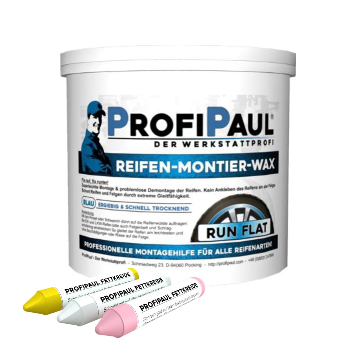 Reifenmontagehilfe-Set Handwaschpaste Montagepaste (5kg Montagepaste BLAU & 5kg Handwaschpaste), zzgl. Pinsel, zzgl. Schaber und 3 Fettkreiden