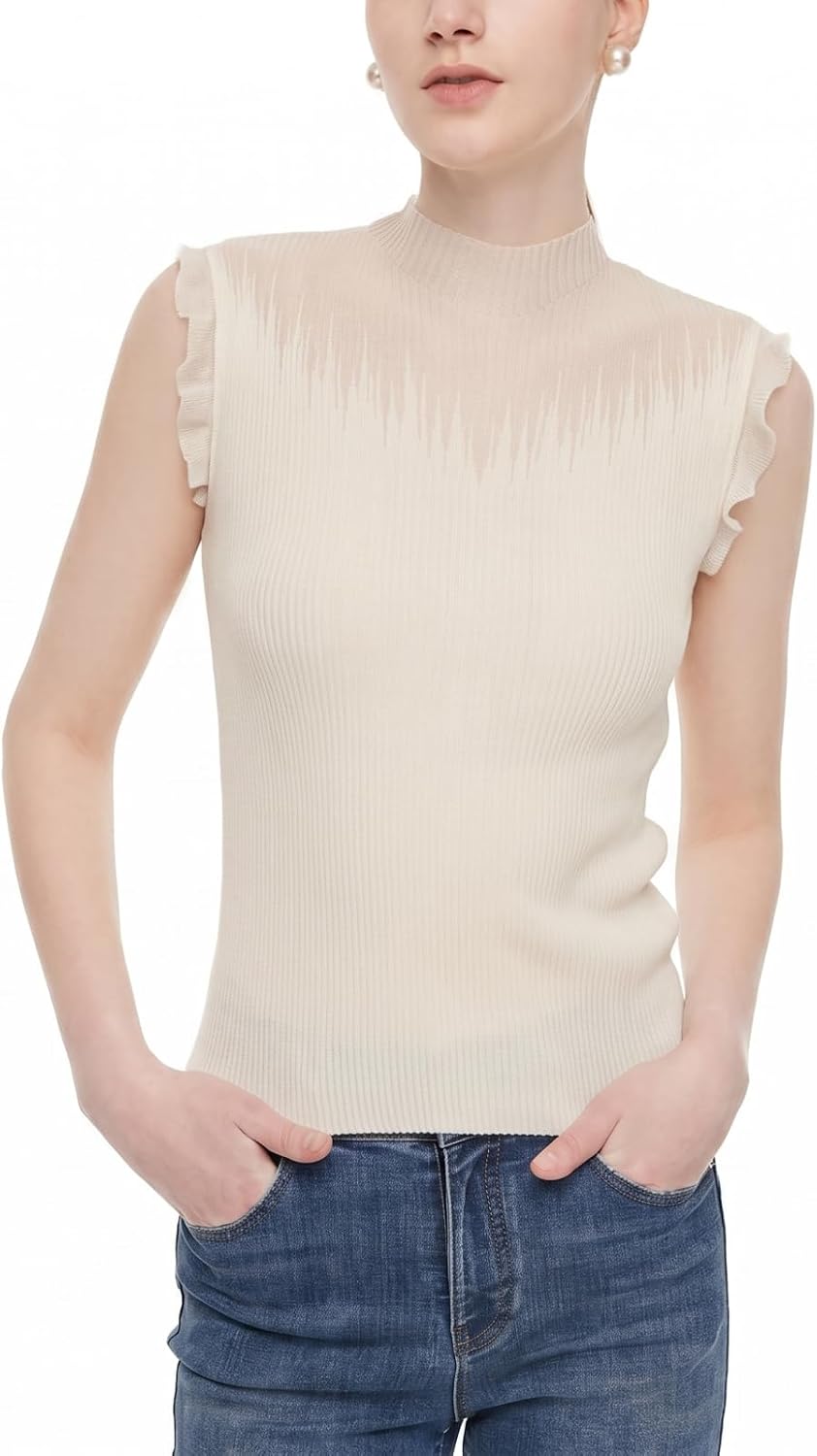 GOELIA Womens Sleeveless Tank Tops Lace Top with Ruffle