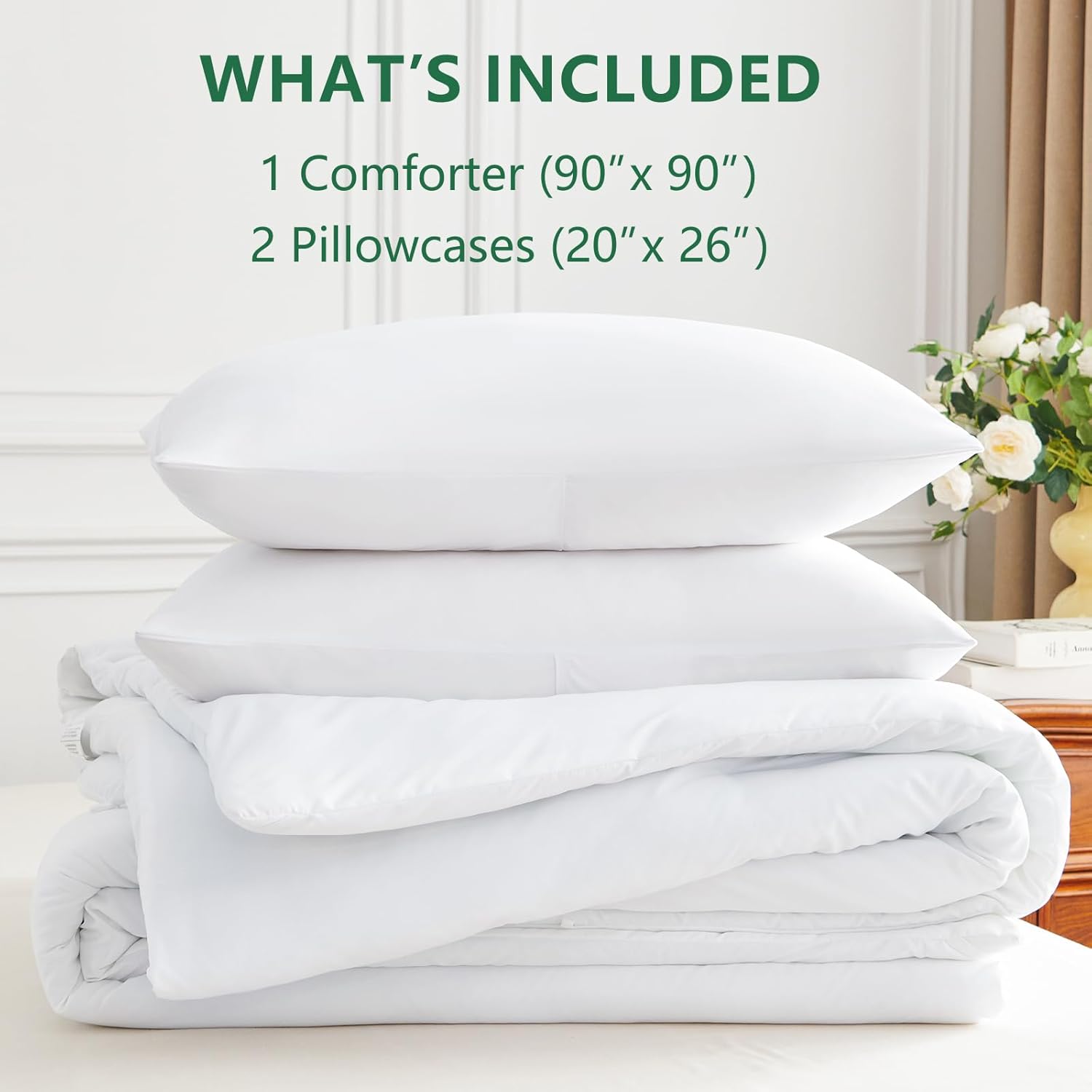 HIMEET Queen Comforter Set - 3 Pieces Queen Size Comforter Sets, Luxury Breathable & Soft Comforter Set for All Season, Bedding Set with 1 Boho Down Alternative Comforter & 2 Pillowcases, White