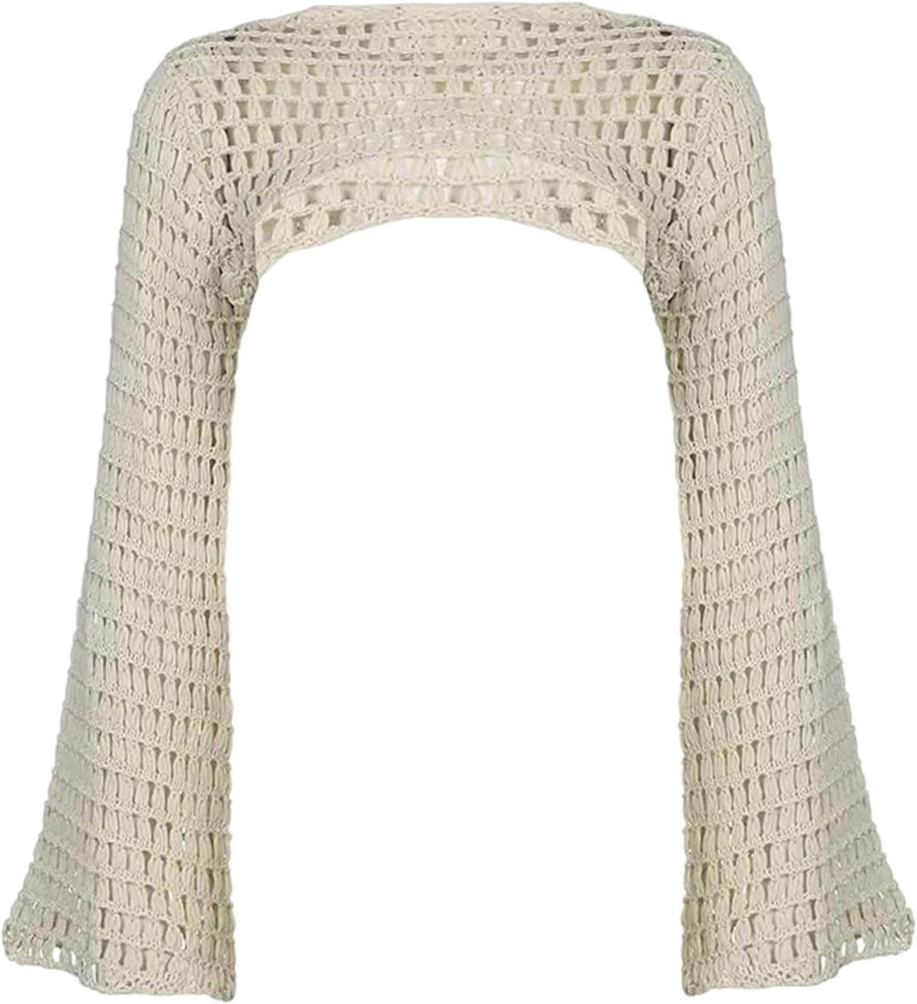 Women's Hollow Out Crochet Knit Crop Shrug Sweater Long Flare Sleeve High Street Short Slight Stretch Sweaters Tops