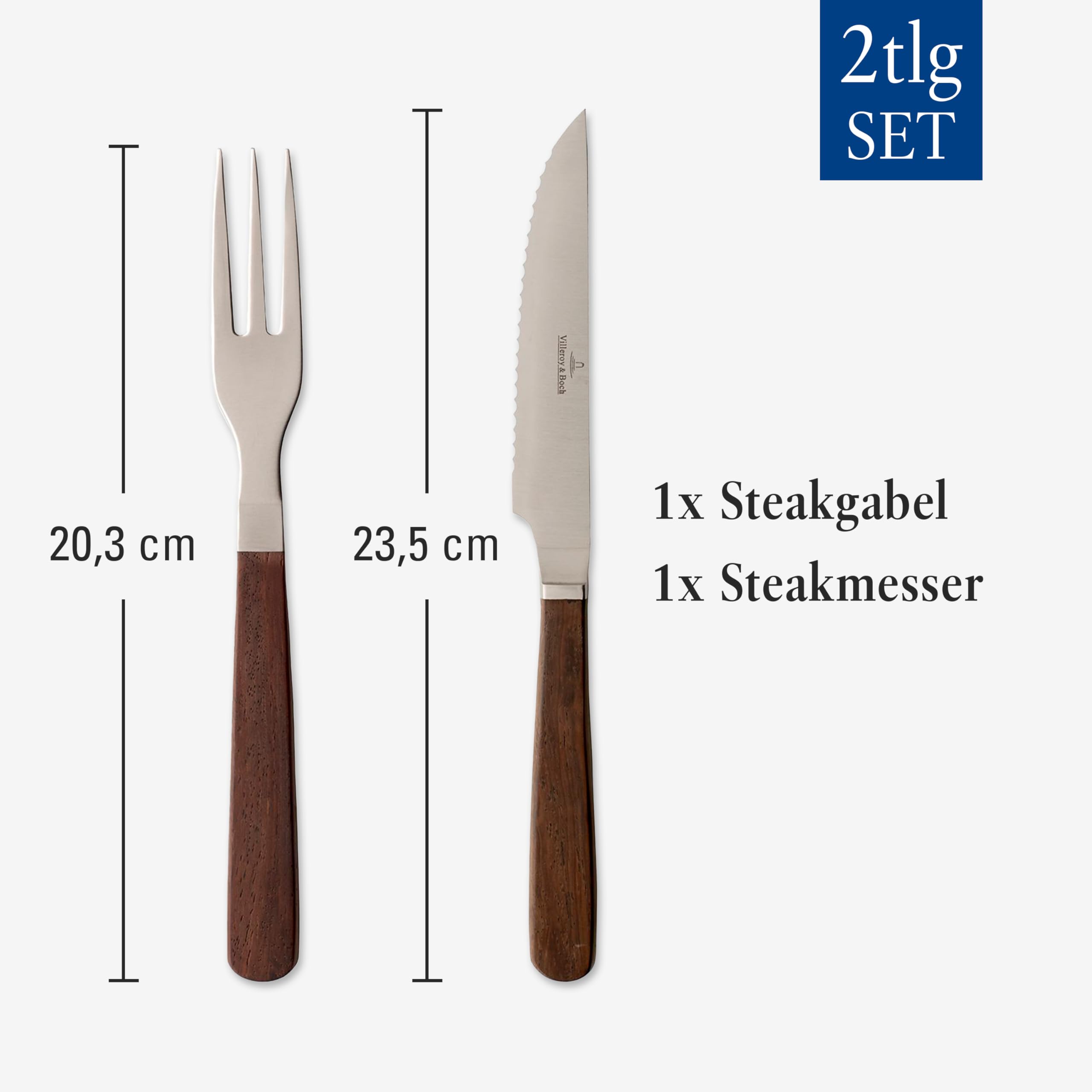 Villeroy & Boch Tex as Steak- und Pizzabesteck, 2-teilig, Edelstahl/Walnussholz