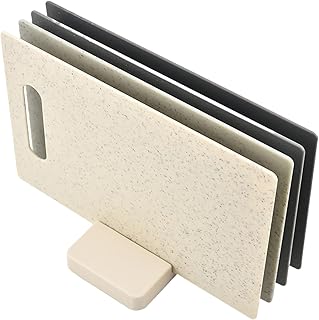 HUANGING Tabla de cortar eficiente con estante de almacenamiento vertical, agarre ergonómico, apta para lavavajillas