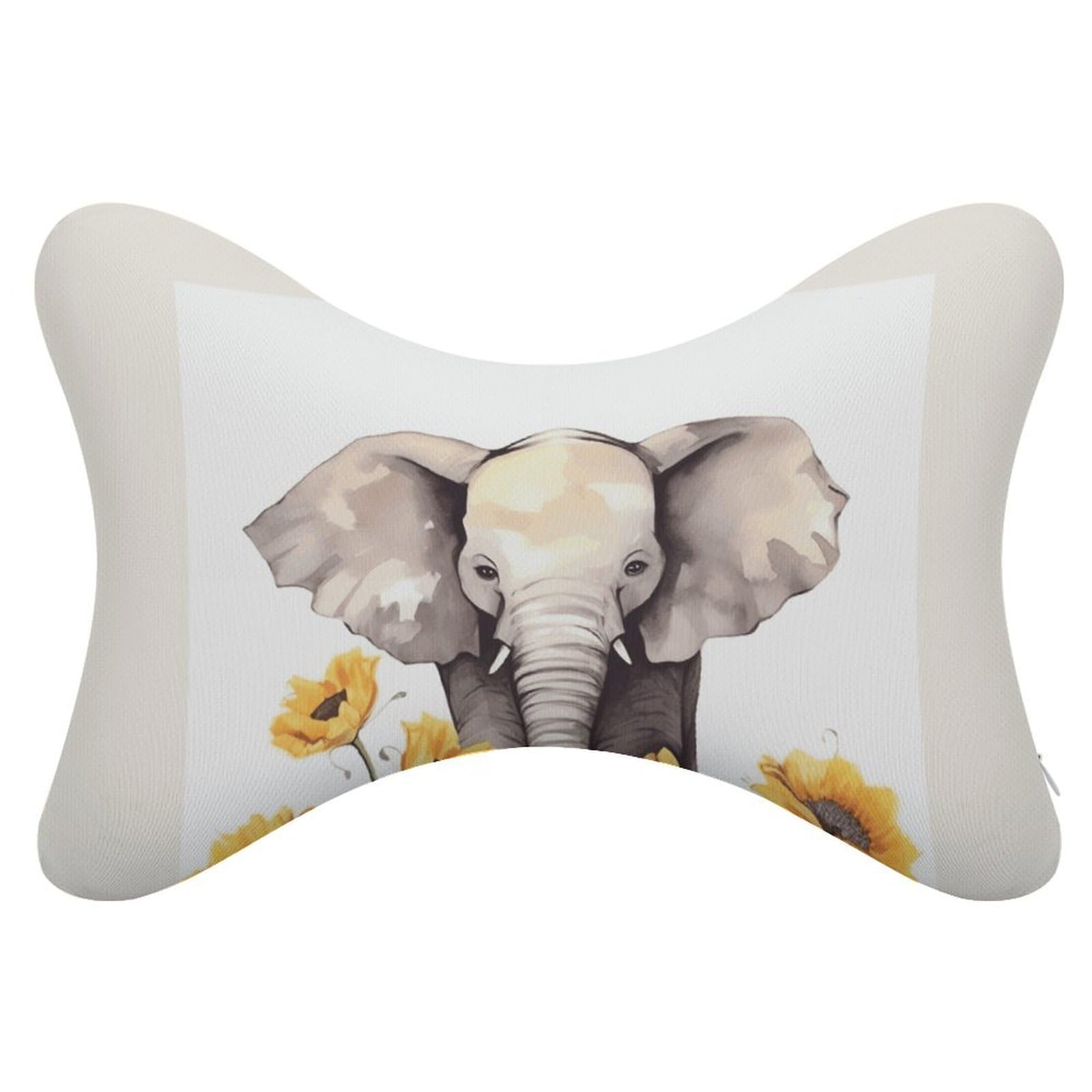 FekiLoot Elephant and Sunflower Car Headrest Set of 2,Softness Memory Foam Car Neck Pillow with Breathable Removable Cover Car Neck Support Pillow Ergonomic for Driving, Office