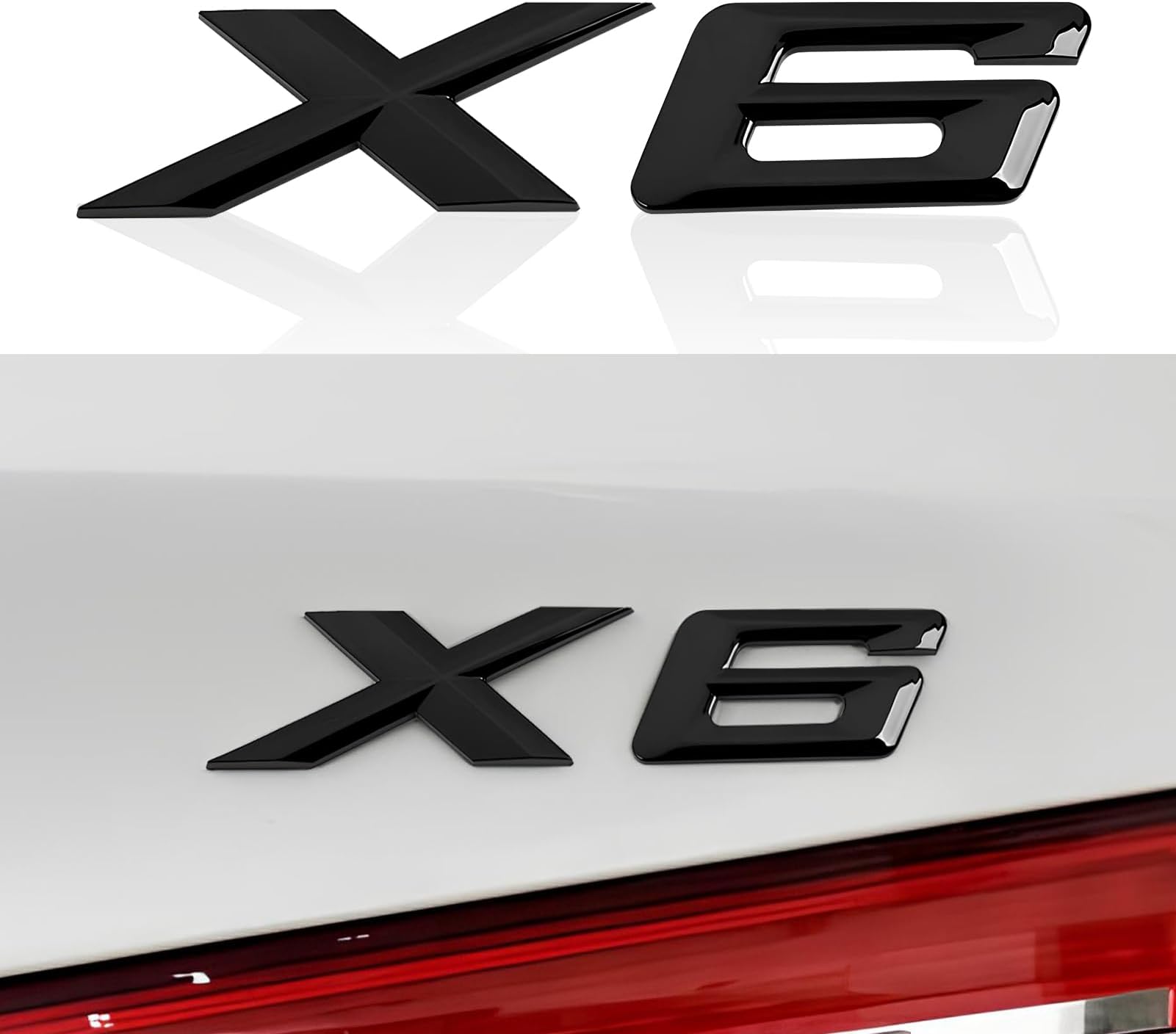 HENGYUESHANG Car Emblem Badge Sticker Car Trunk Lid Rear Emblem Nameplate Label Decal Number Letter ABS Replacement Car Accessories (X6, Gloss Black)