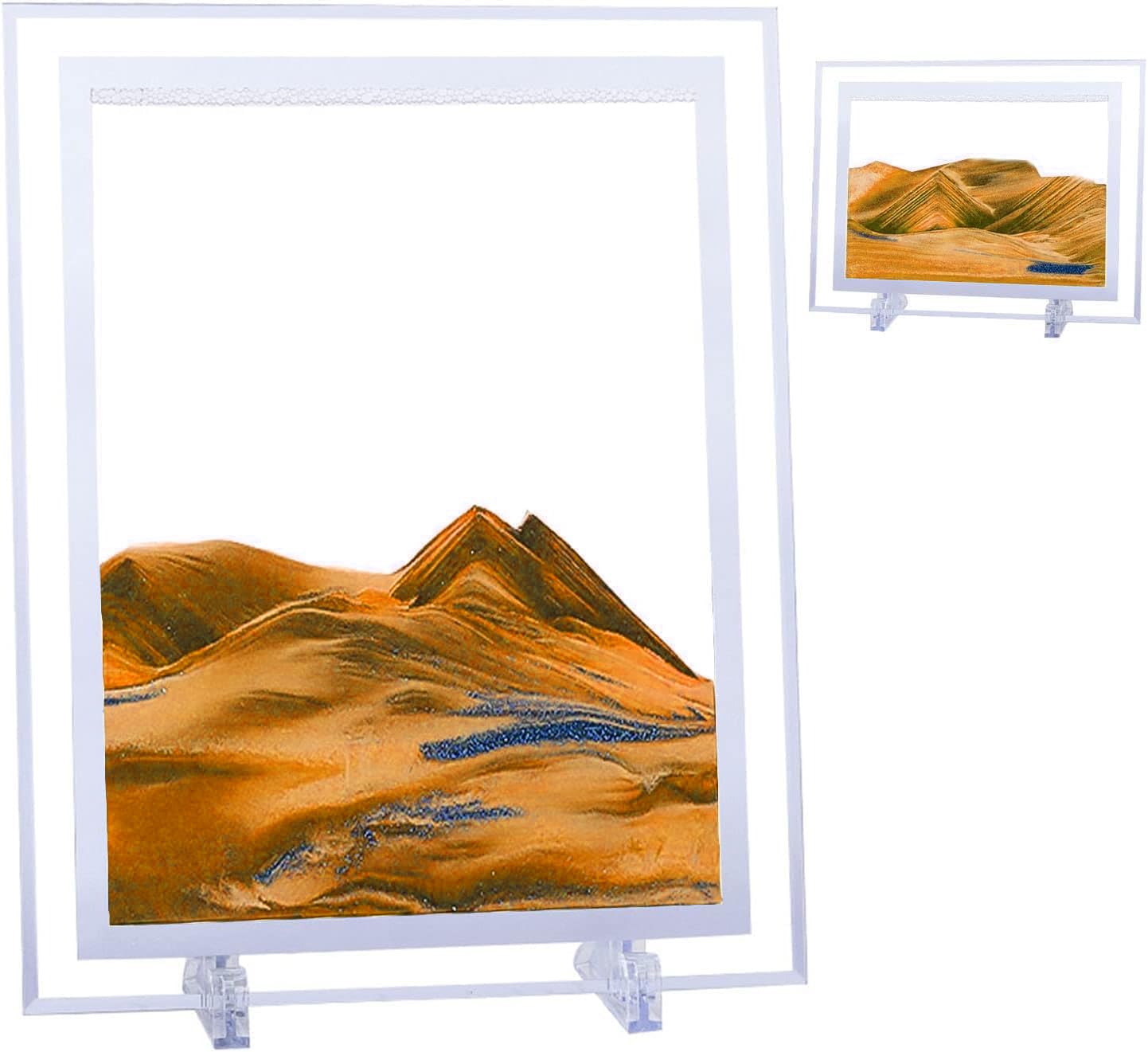 Rubik 3D Moving Sand Art Picture Frame, Glass Deep Sea Sandscape in Motion Display for Adult Kids Desktop Home Office Work Decor 22x17cm (Yellow)