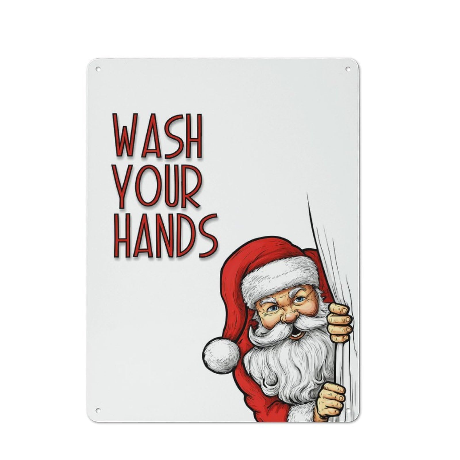 Industrial Metal Sign with Santa Claus Wash Your Hands Design 40x30cm, Modern Retro Loft Wall Plaque for Workspace, Cafe, Hallway Or Garage