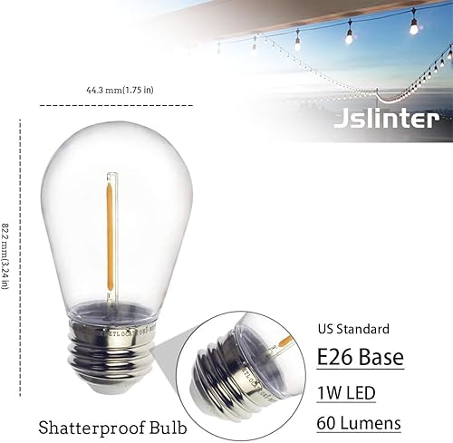 Miniatura 2 de Jslinter Bombillas LED S14 de 1 W, inastillables y resistentes al agua, 2200 K blanco cálido, equivalente a 11 W, base E26, reemplazo de estilo
