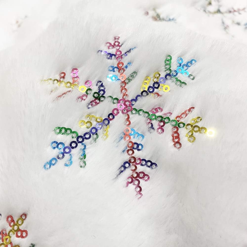 Coperta per albero di Natale, in peluche, bianca, rotonda, per albero di Natale, con fiocco di neve, per albero di Natale, vacanze, feste, decorazioni per pavimenti, 150 cm