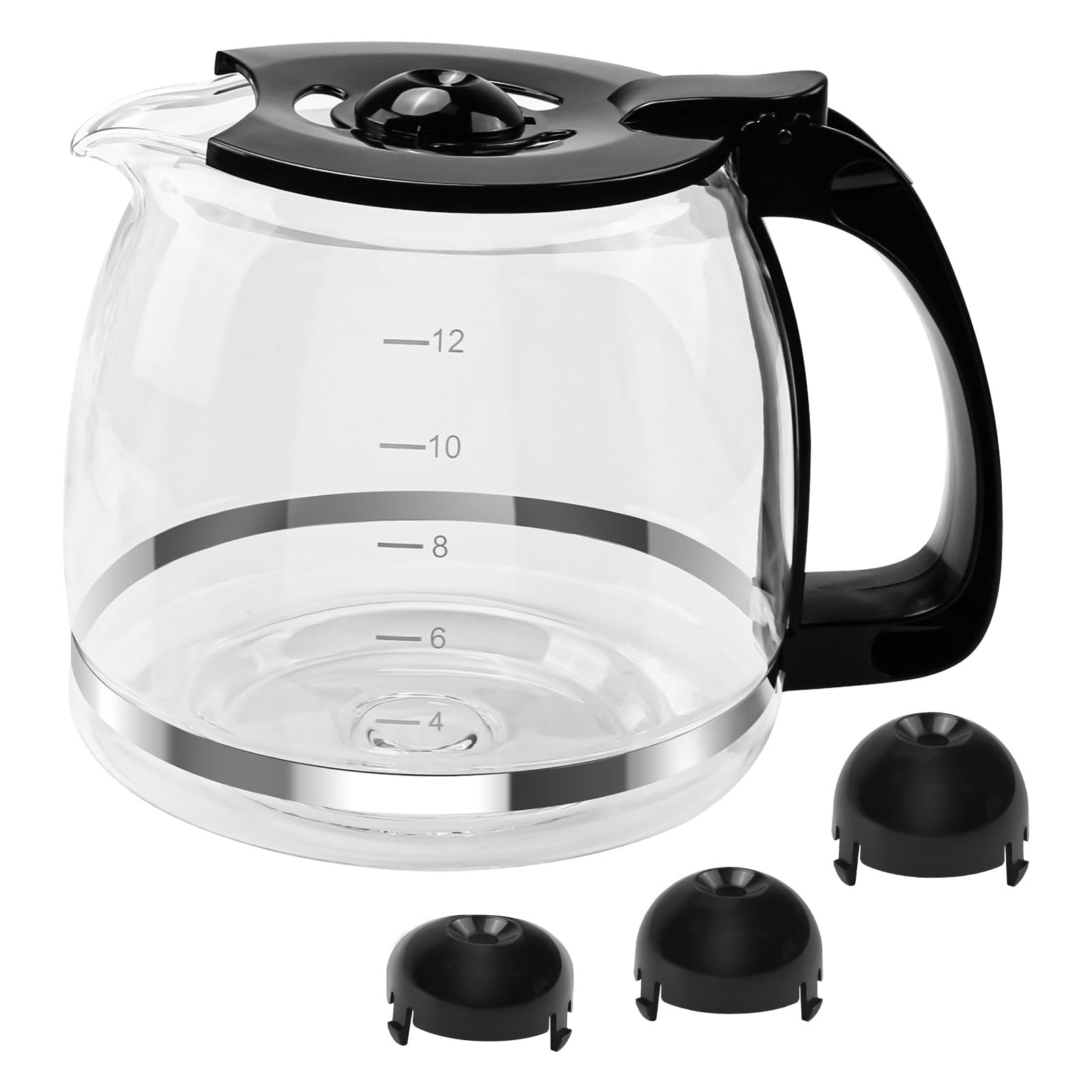 Photo 1 of 12 Cup Coffee Machine Glass Carafe Replacement for Mr. Coffee - With Heads Three Different Heights, Universal Carafe Coffee Maker Pot Accessory Easy Pour Spout and Comfortable Grip Handle,Black