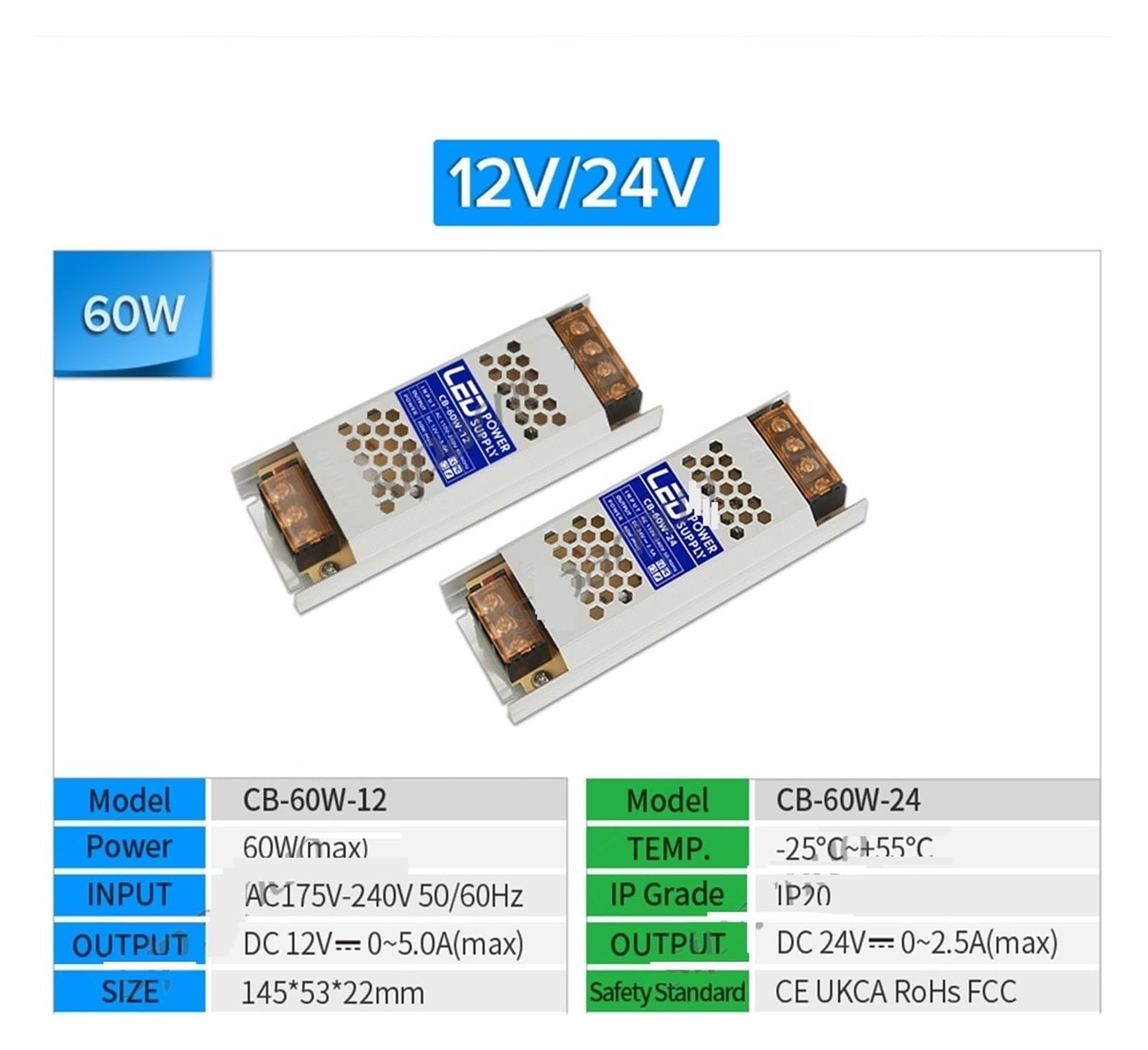 Transformadores de iluminación, fuente de alimentación del controlador LED, adaptador de transformador ultrafino de 60W 100W 150W CC 12V 24V, for tira LED WS2815(60W,12V)