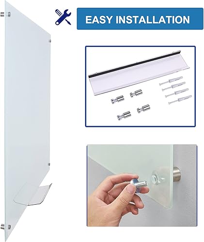 Miniatura 8 de DexBoard Pizarra de vidrio templado sin marco de borrado en seco con bandeja de marcadores para oficina interactiva, tablero de vidrio esmerilado