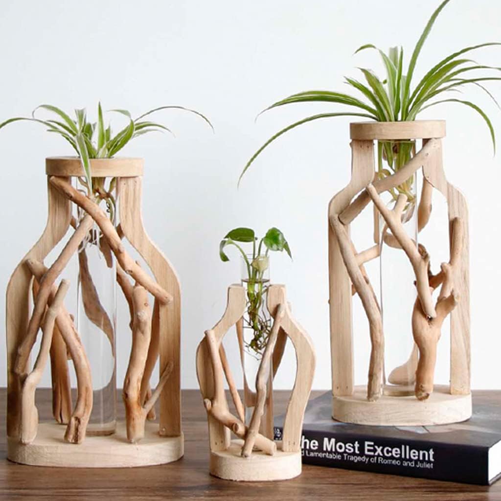 Wooden Transparent Countertop Vase Nordic Home Ornament Creative Desktop Dec image 5