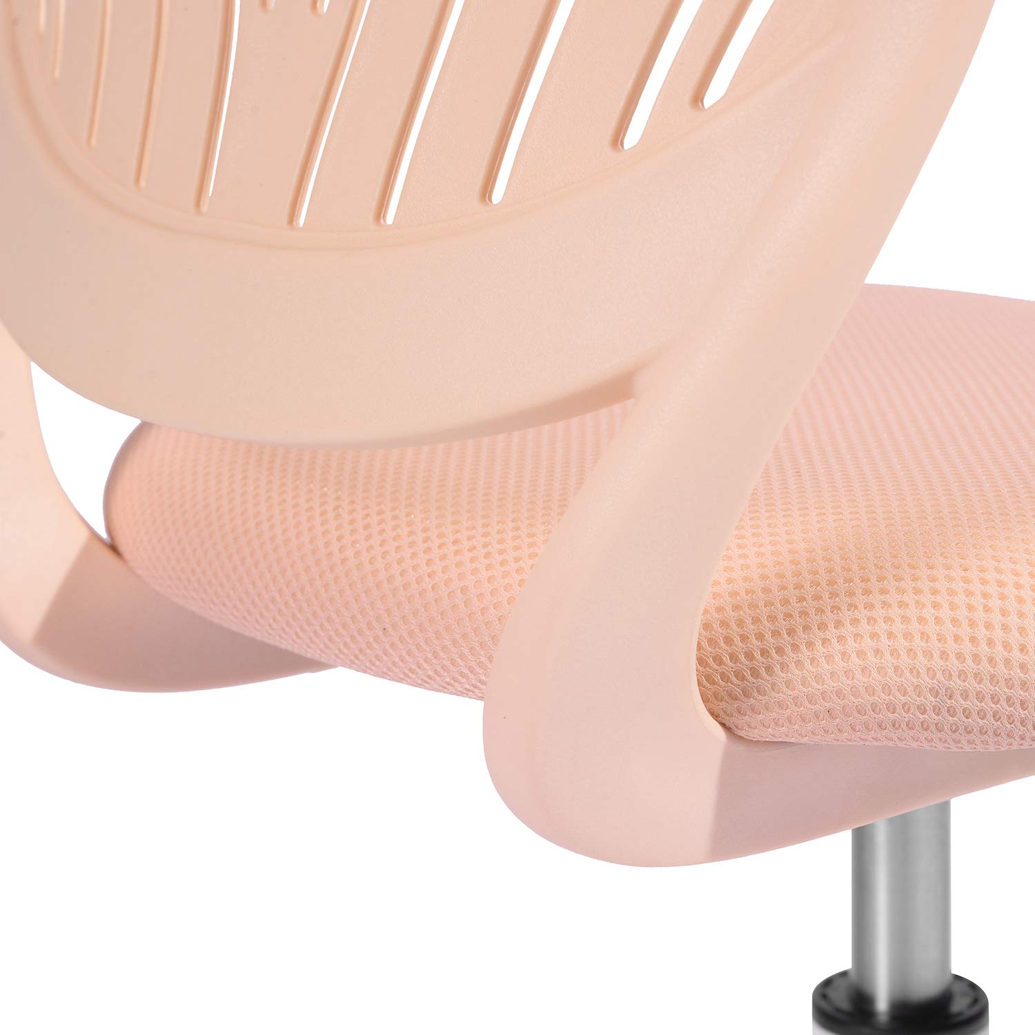FurnitureR Chaise de Gaming Compacte, Dossier Creux en PP, Hauteur Réglable, Assise Ergonomique Pivotante en Mousse, Base en Fer à 5 roulettes, pour la Lecture, Le Dessin, Le Gaming, Candy Rose