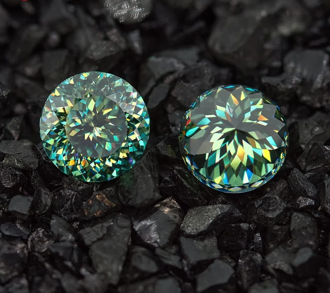 Loose Moissanite 2 Carat, Green Color Diamond, VVS1 Clarity, Portuguese Cut Brilliant Gemstone for Making Engagement/Wedding/Ring/Jewelry/Pendant/Earrings/Necklaces Handmade Moissanite