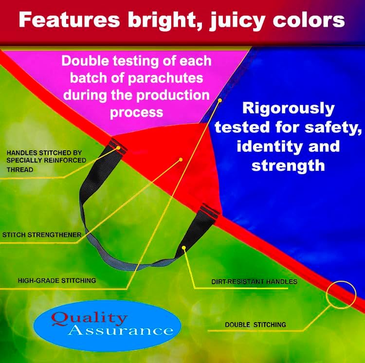 Miniatura 5 de Paracaídas para niños de 12 pies y 16 asas para niños, paracaídas con asas resistentes a la suciedad, para juegos de fiesta, selección adecuada de
