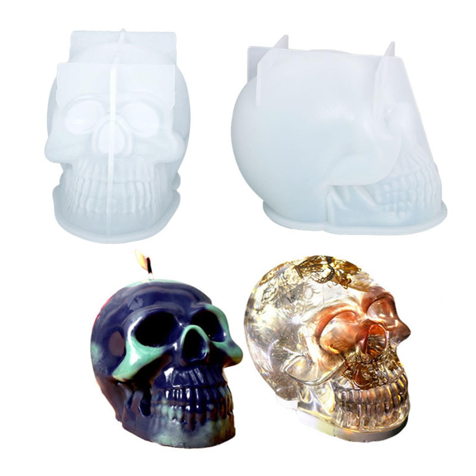 3D Large Skull Candle Moulds, 1 PC Halloween Silicone Moulds Skull Epoxy Resin Molds for Soap Aromatherapy Candle Making DIY Craft Home Decoration