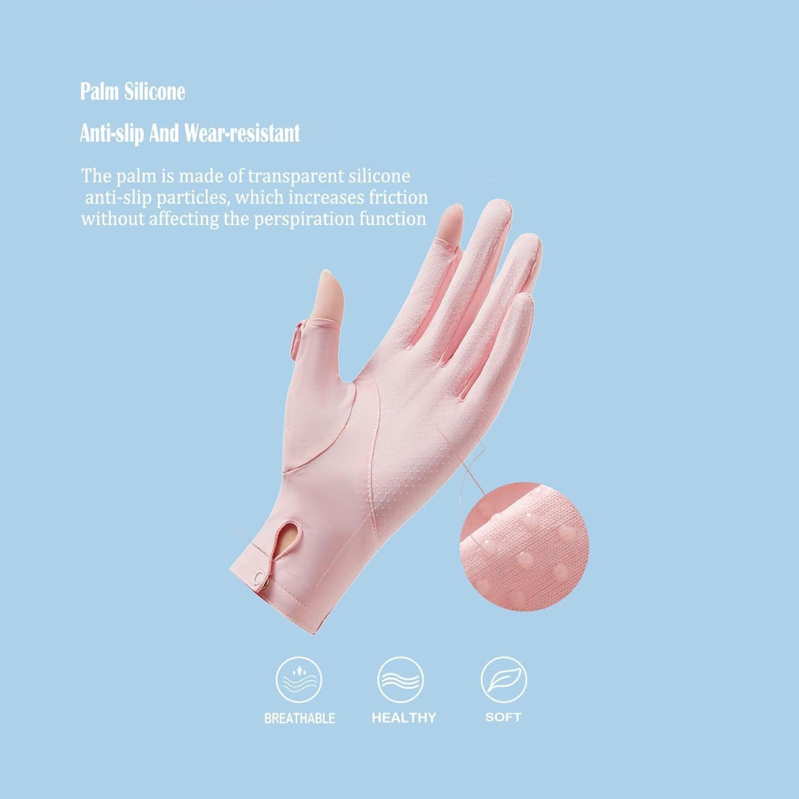 Massmot Sun Protection Gloves for Women, Non-Slip Touch Screen Sun Gloves, Breathable Silk Cooling Gloves, Outdoor Full Finger Gloves for Cycling Driving Fishing, Breathable and Lightweight (Pink)