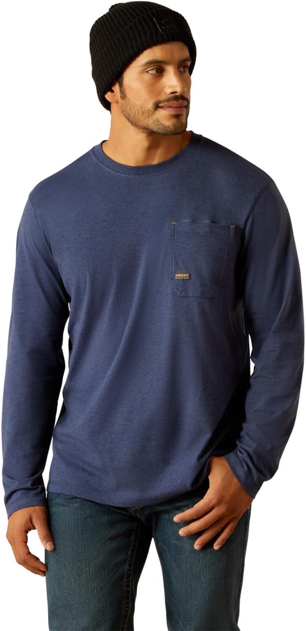 Ariat Men's Rebar Workman Reflective Flag Graphic T-Shirt, Navy Heather, X-Large Tall