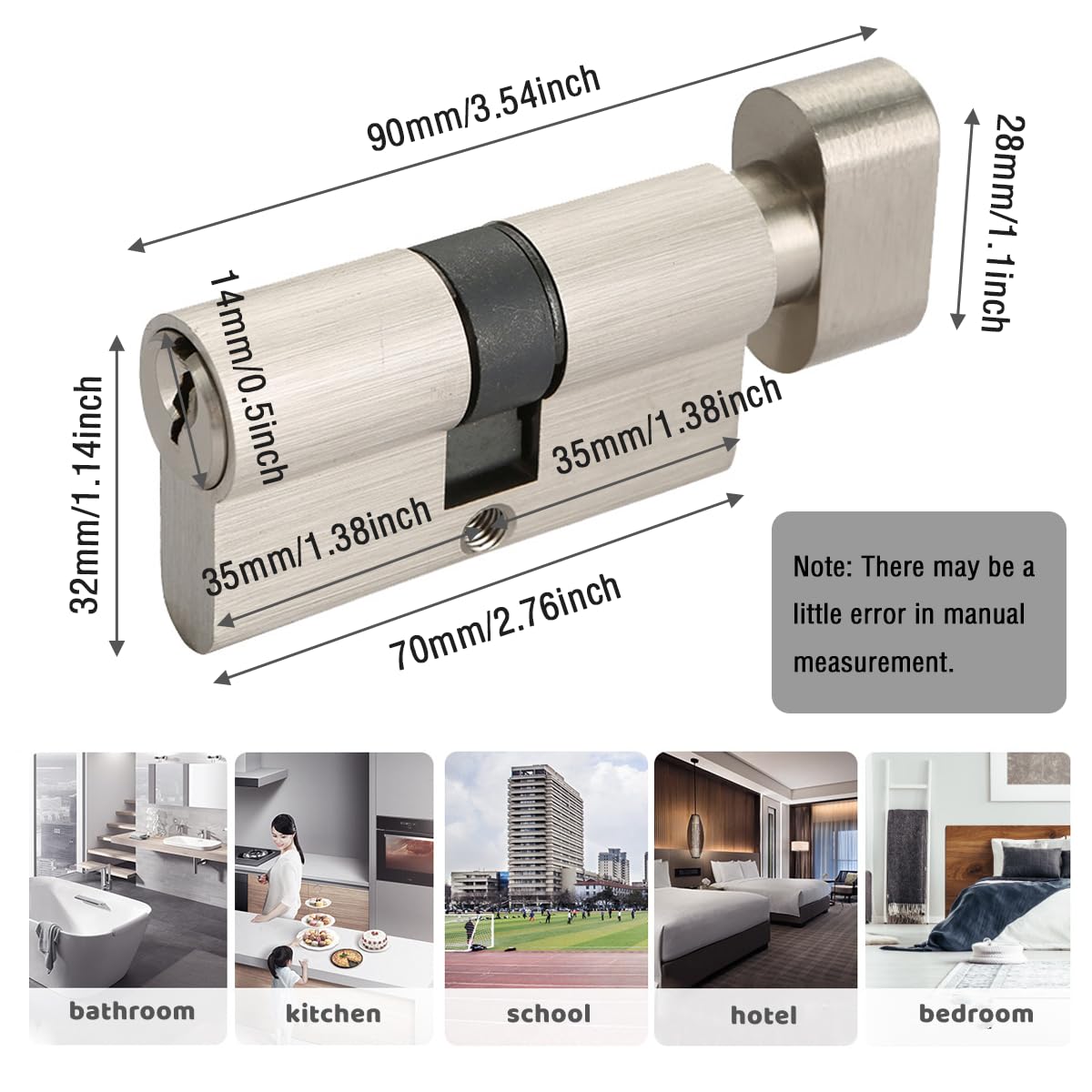 35T/35 Thumb Turn Euro Cylinder Lock (70mm), Euro Door Barrel Lock with 3 Keys - Image 3