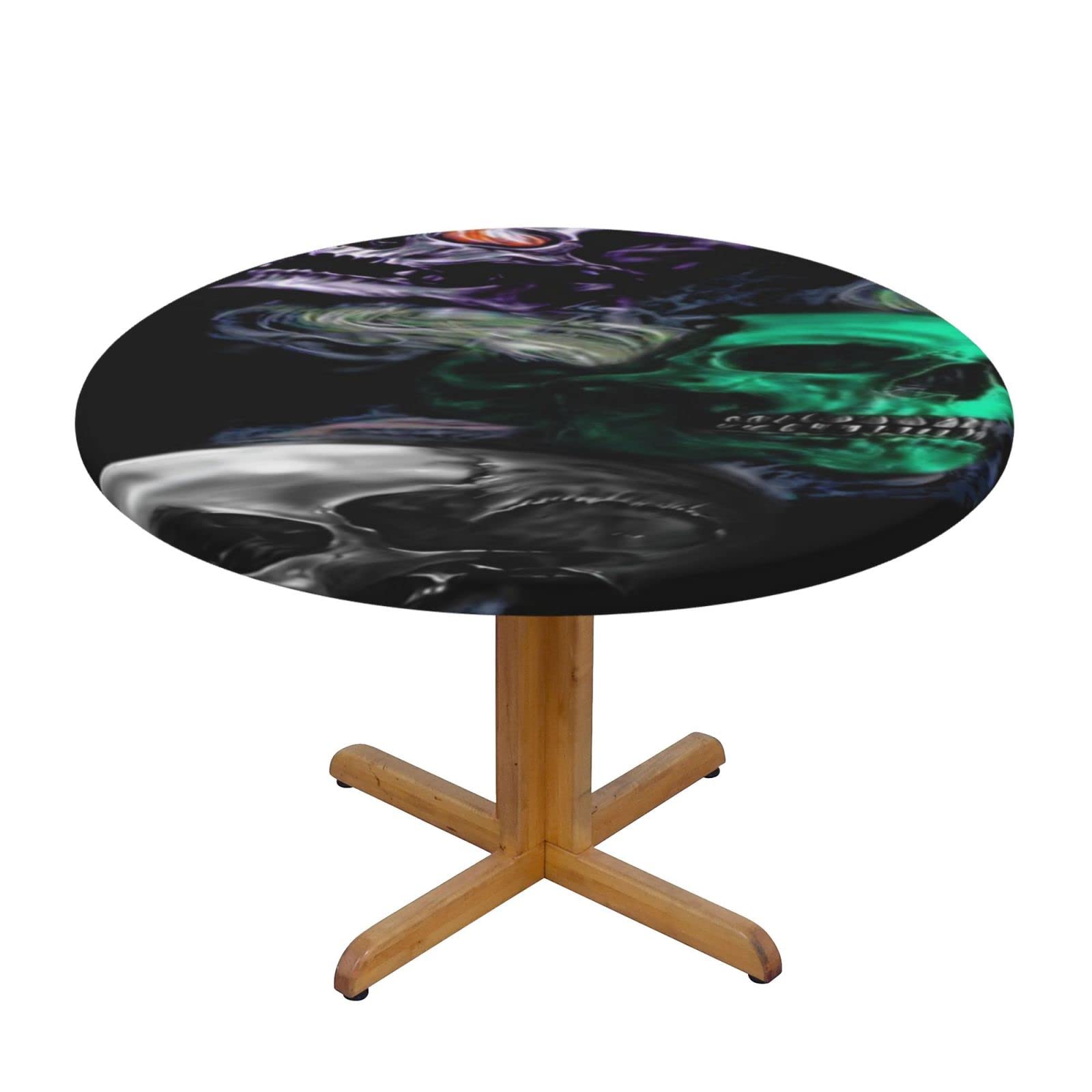 Lsjuee Round Fitted Tablecloth 40-44in Elastic Edged Table Cloth for Kitchen Dining Party Home Decor - Skull Death Abstract Color