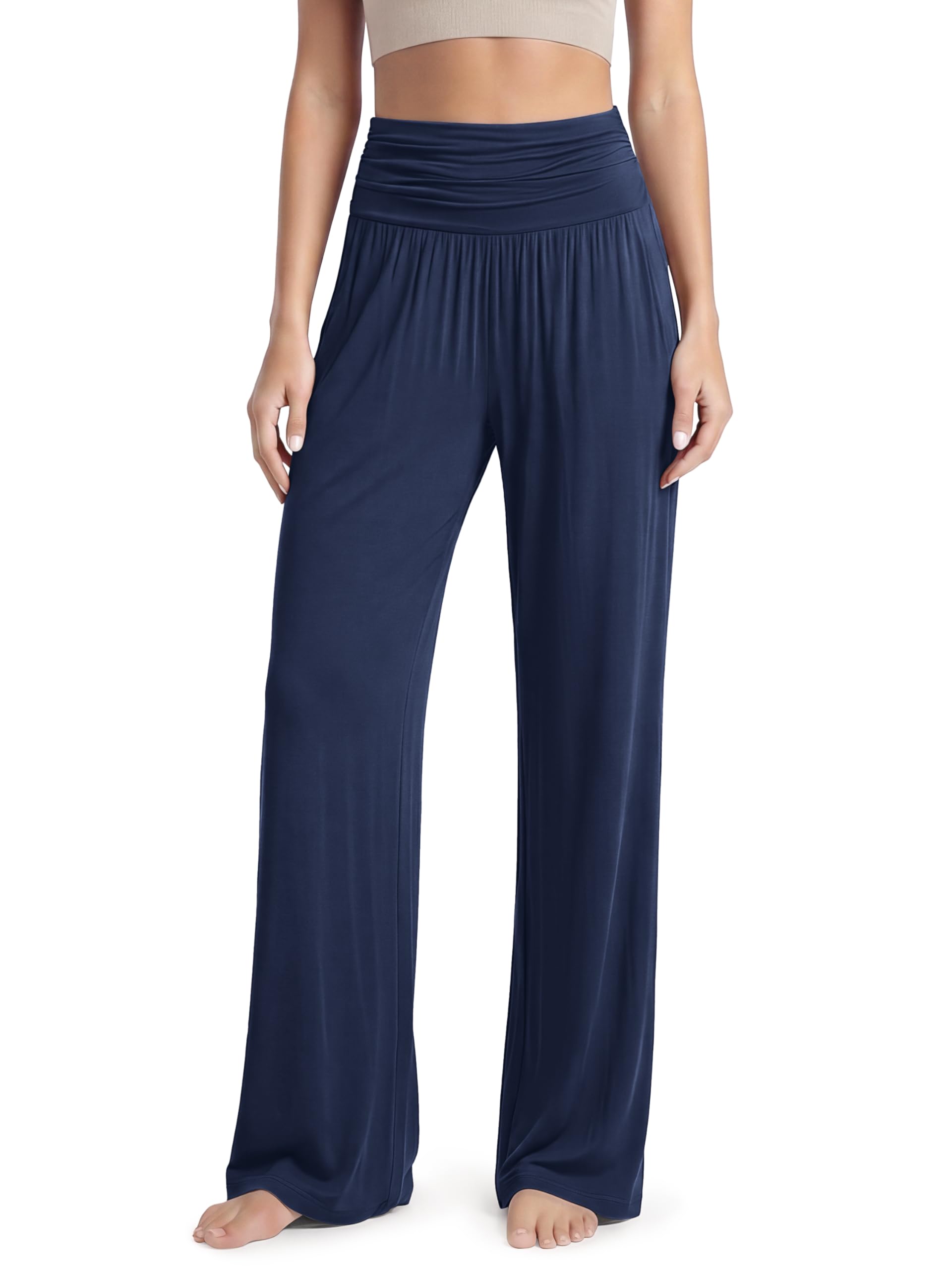 ODODOS Women's Wide Leg Palazzo Lounge Pants with Pockets Light Weight Loose Comfy Casual Pajama Pants-26/28/30"/32" Inseam