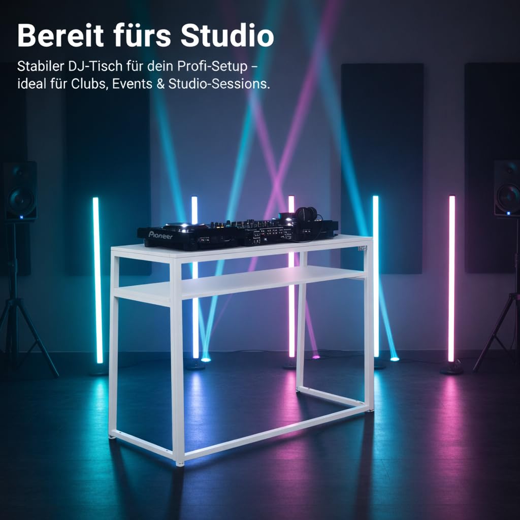 Zomo Deck Stand Detroit 120 - Table de DJ 120 x 58 x 95 cm - Blanc - Construction en acier pliable - Portable pour équipement DJ mobile