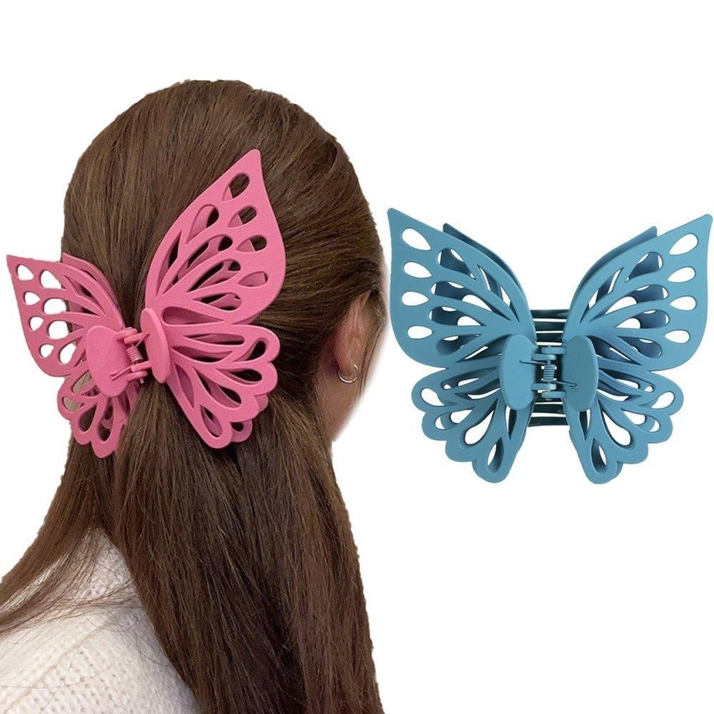 Fituenly 2pcs Butterfly Hair Claw Clips Vintage Hair Clamps Non-slip Hair Claw Jaw Clips Hair Catcher Barrette Head Piece for Women Girls Fashion Accessories Headwear