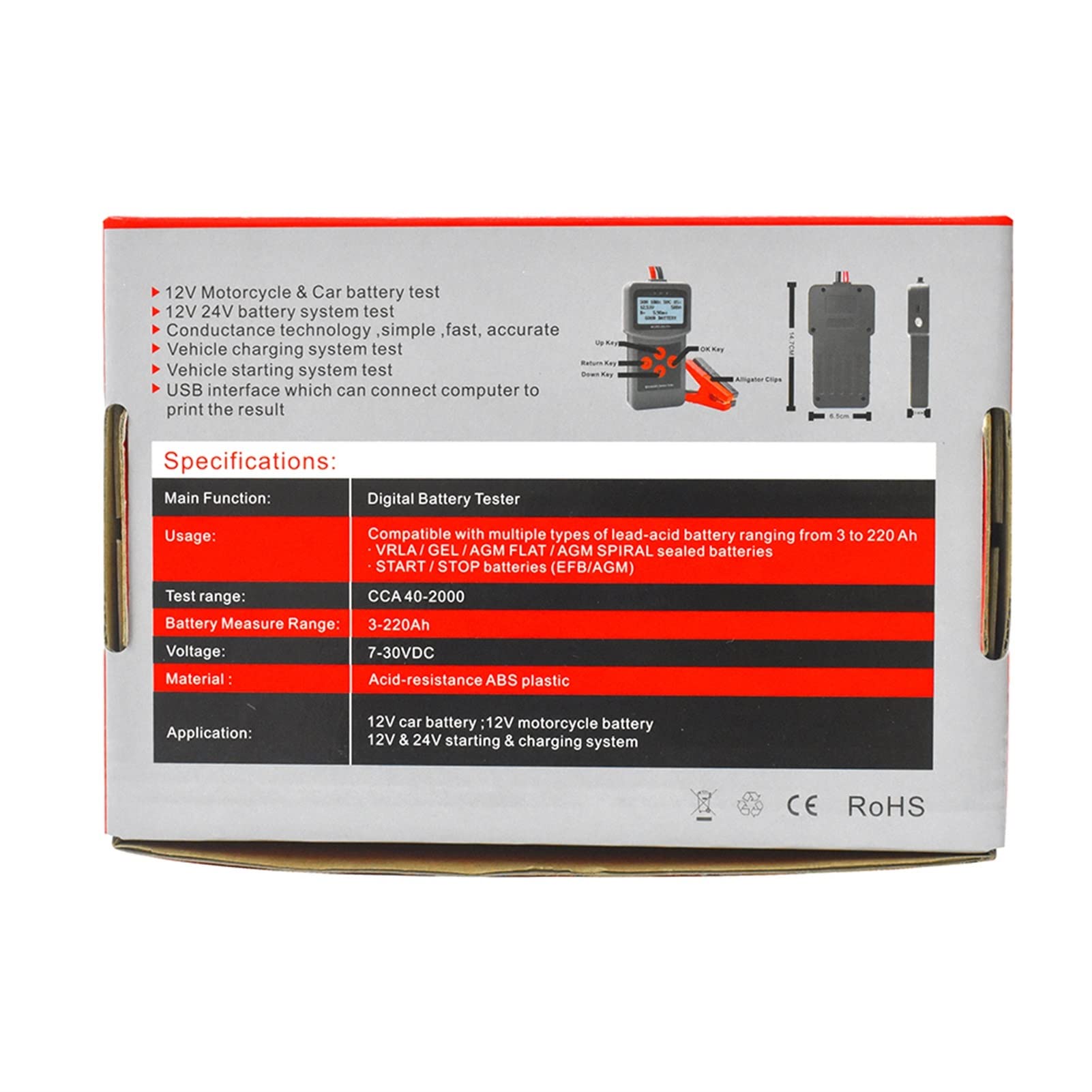 Tester per batterie, Micro-200Pro 12V 24V 40-2000CCA Capacità Digital Auto System System Analyzer Truck Motorcycle Automotive Auto Battery Tester, Evitare la batteria scarica(Version 1 Big Clip)