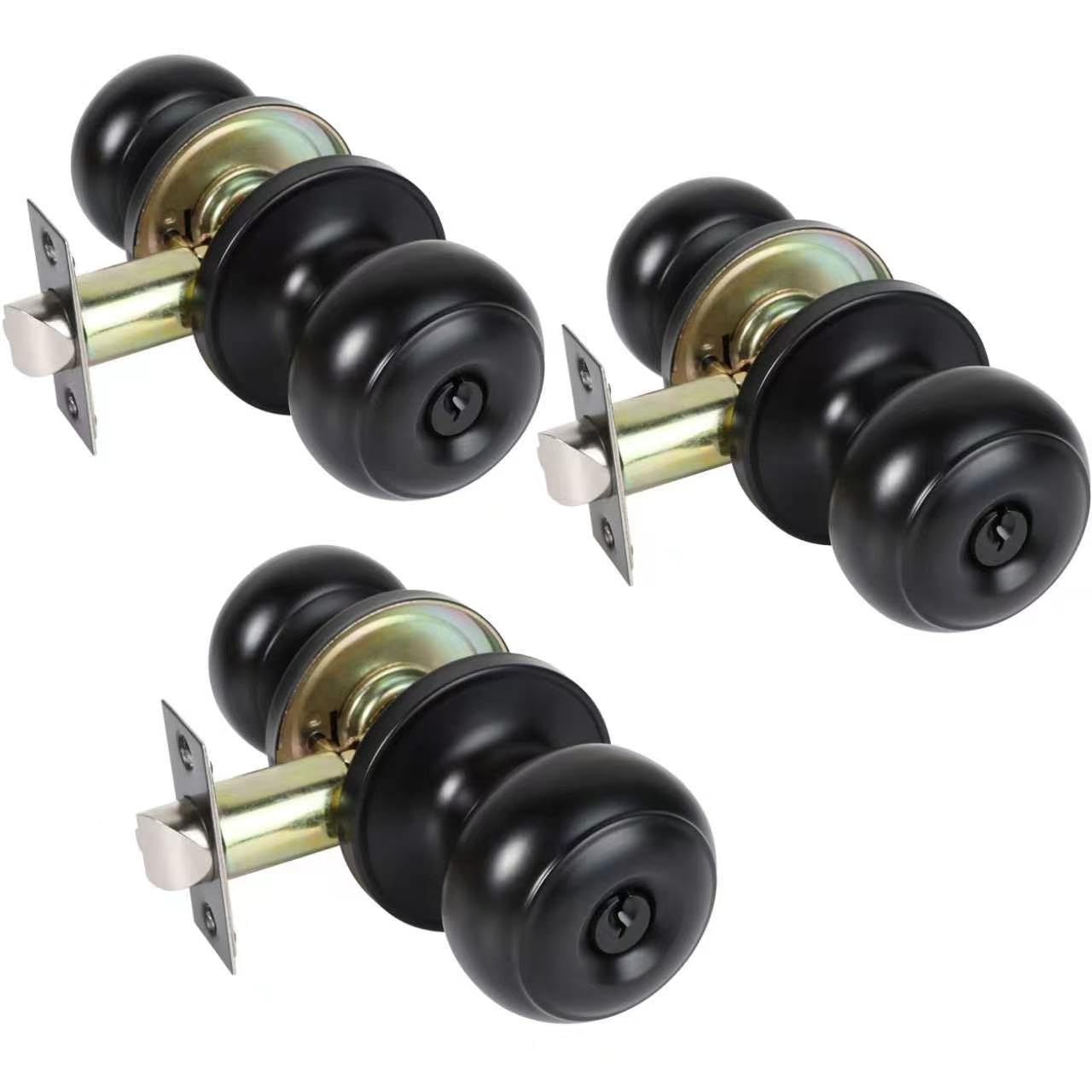 Matte Black Door Knobs with Lock - 6 Pack -9