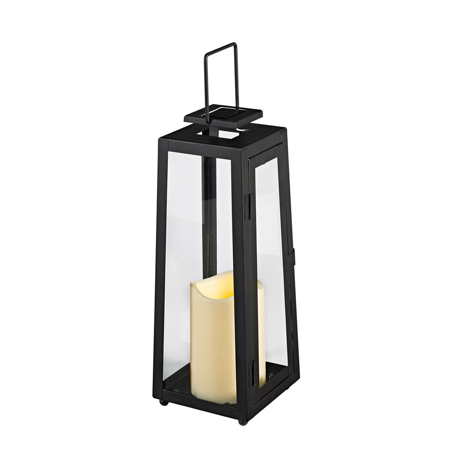 Lights4fun Lanterna Solare in Metallo Nero de 29,5 cm con Candela LED Fiamma Tremolante Decorazione per Giardino Balconi Esterni