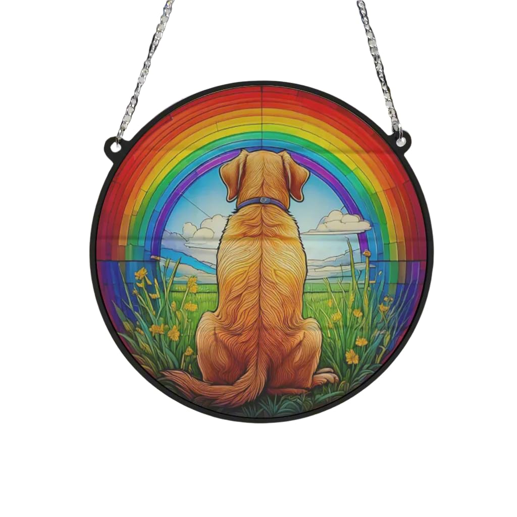 Image Industry Labrador Yellow Rainbow Bridge Stained Glass Effect Suncatcher - Hanging Ornament - Pet Memorial Gift - Pet Memorial - Dog Lovers (19cm)