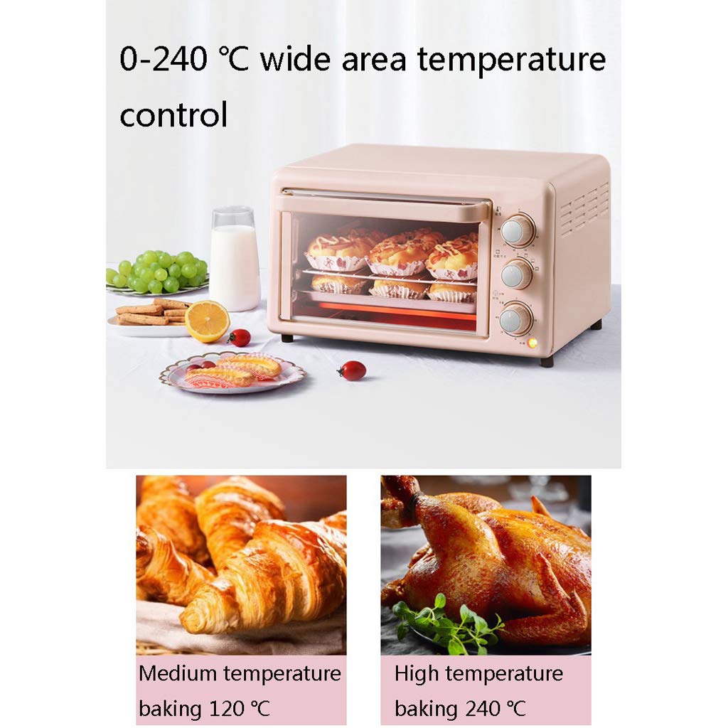 1200W 19L Rosa Mini Forno Famiglia Cuocere La Torta Barbecue Forno Elettrico 3 modalità di Riscaldamento Temperatura Regolabile 0-240 ℃ e 60 Minuti Timer Porta in Vetro Temperato