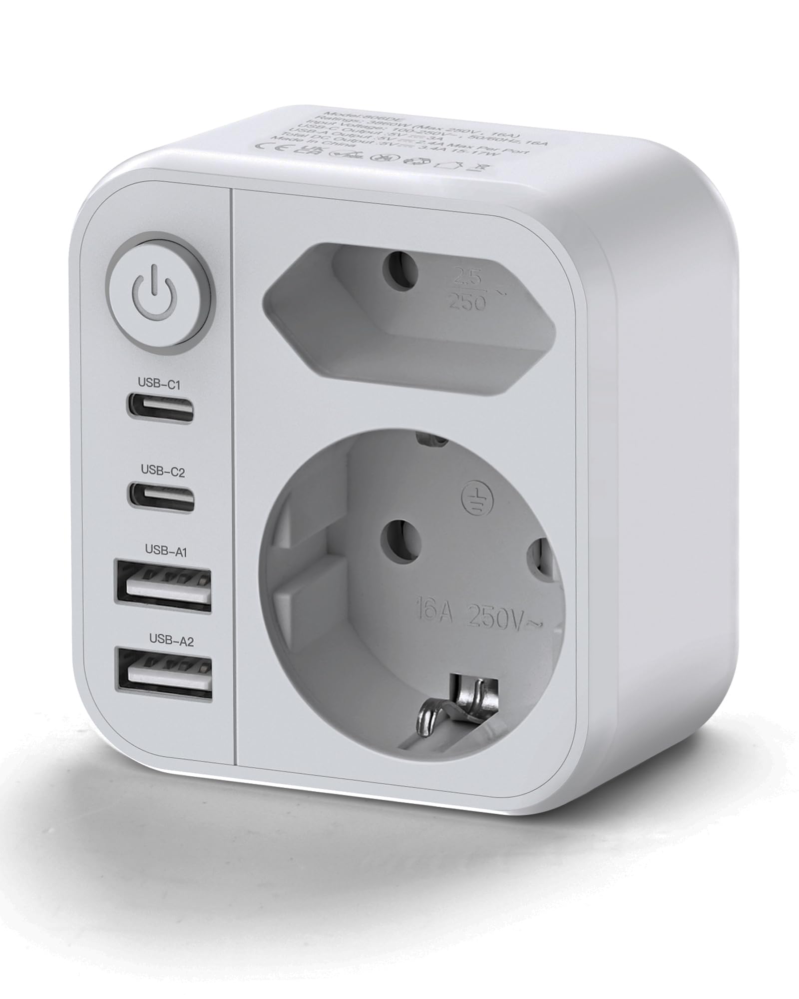 Mehrfachstecker für Steckdose mit Schalter, Doppelstecker für Steckdose, Mehrfachsteckdose mit USB 2Fach para iPad,iPhone Tablets