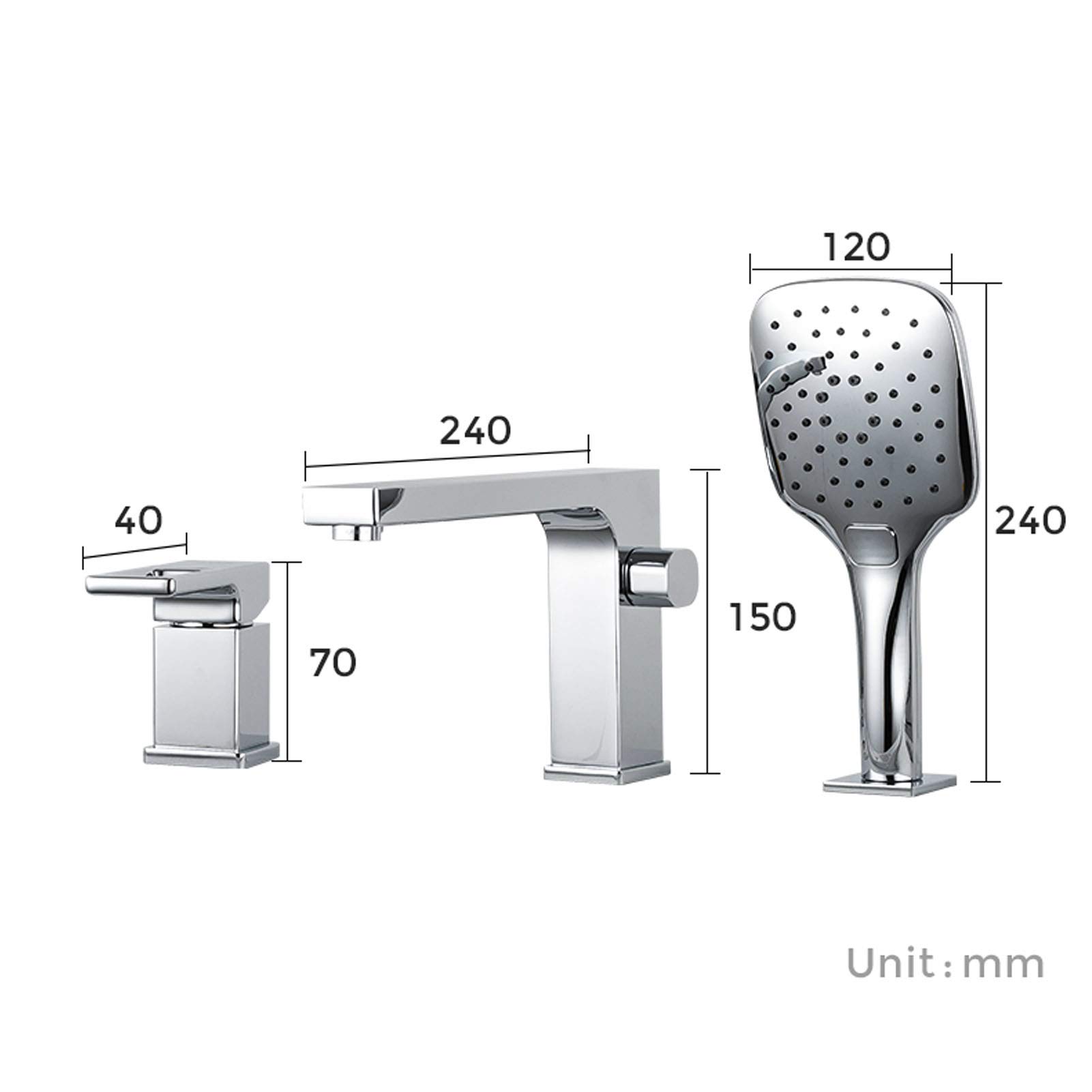 Grifo de bañera con Ducha de Mano, Grifo de bañera de Acero Inoxidable de 3 Orificios, Grifo de bañera Monomando de Montaje en Cubierta, Grifo Mezclador de Ducha de baño,