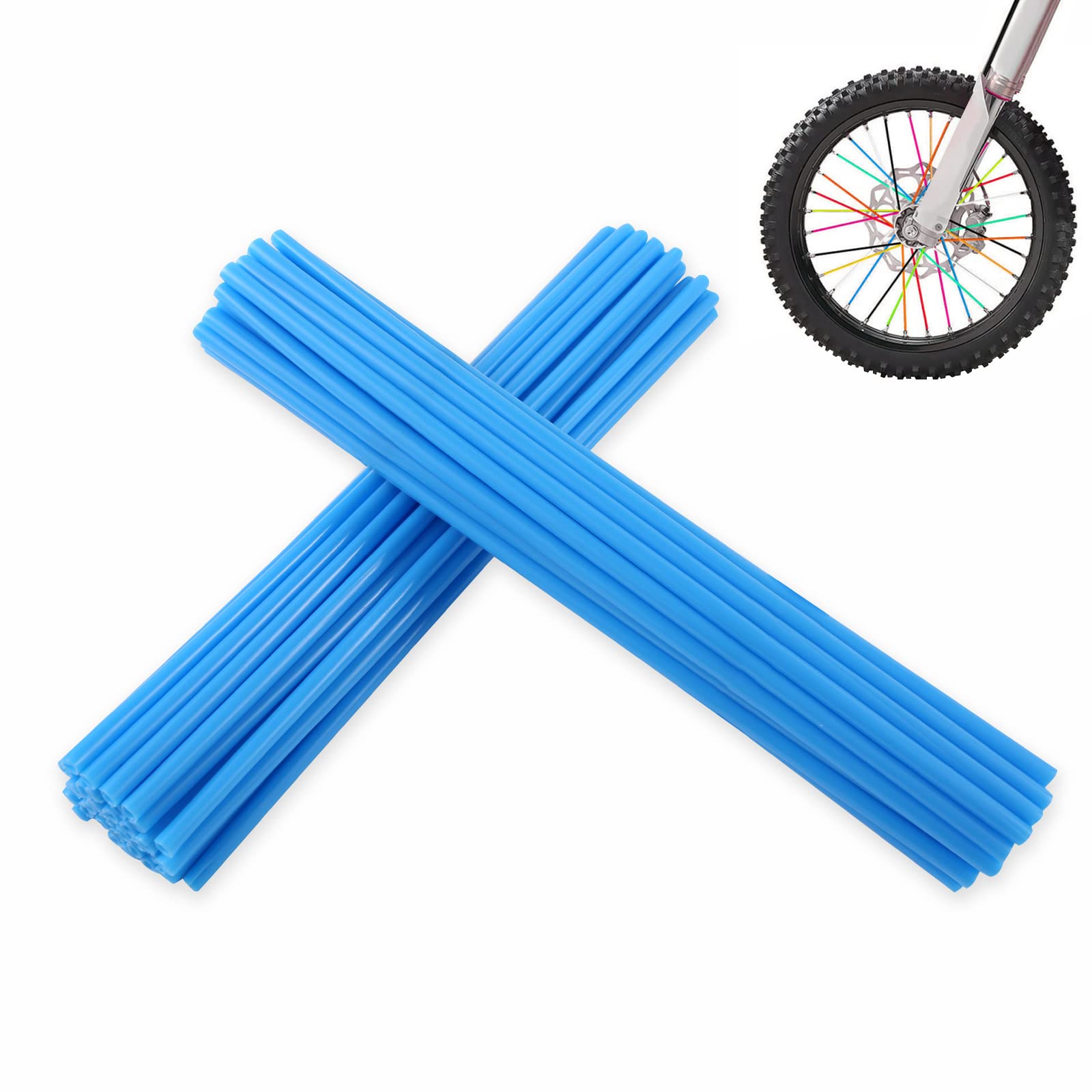 PPXIONG Bike Spoke Skins Covers: 8-21 inch Rims Protector & Decoration for Dirt Bike, Mountain Bike, Bicycle, Wheelchair, Motorcycle - 72Pcs(Light Blue)