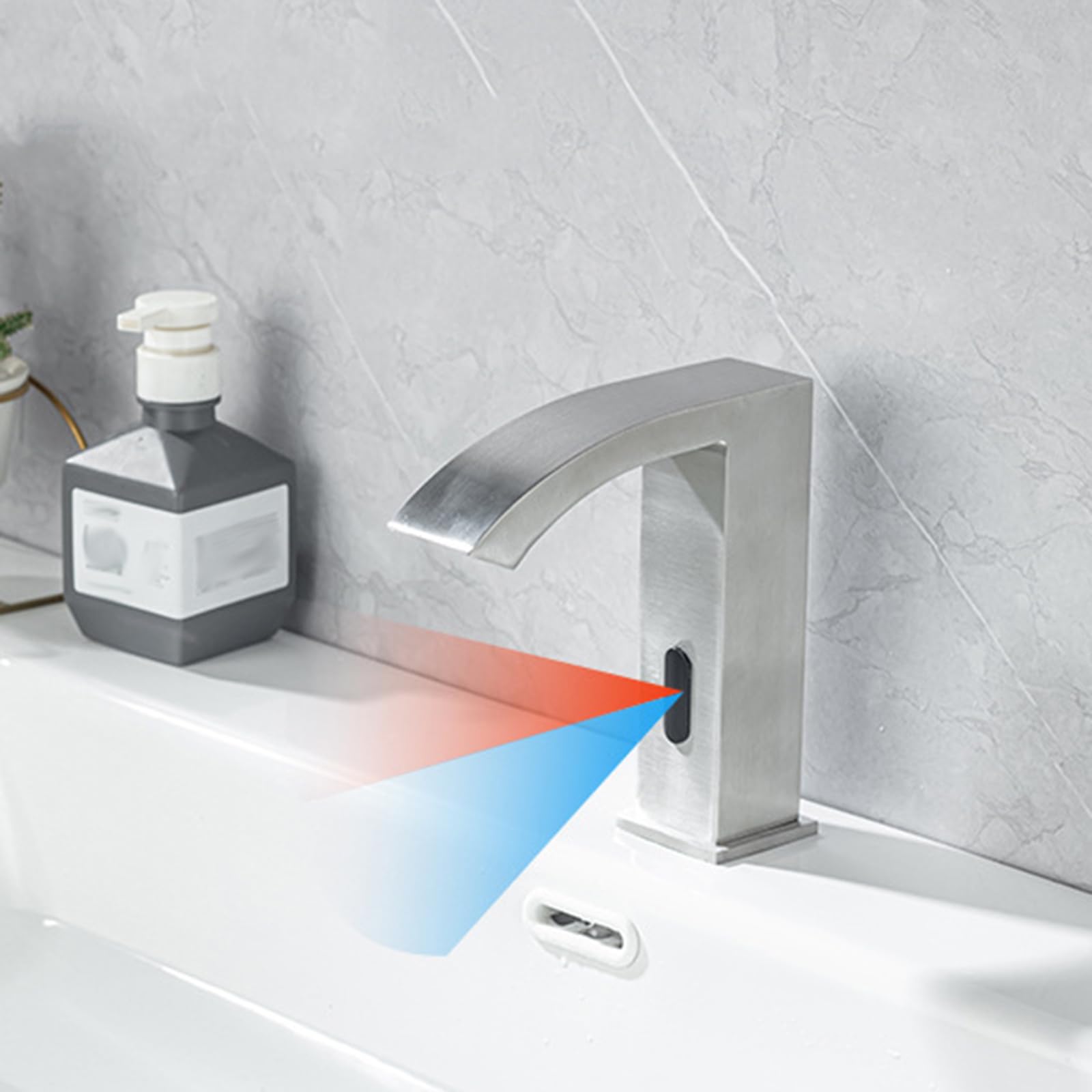 XJTNLB Rubinetto Lavabo Bagno Acciaio Inox a Cascata Rubinetto Automatico con Sensore a Infrarossi Rubinetti Bagno Oro Spazzolato Acqua Calda e Fredda