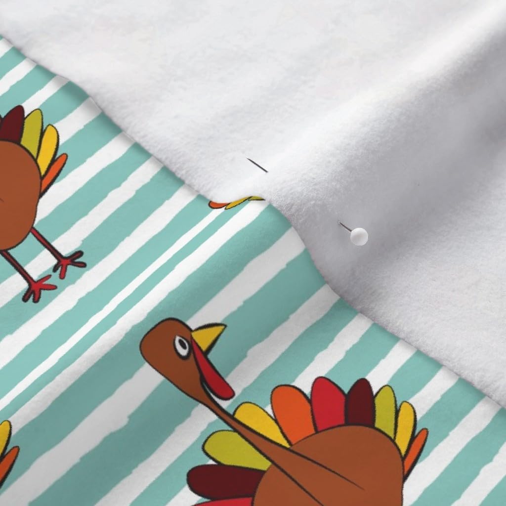 Spoonflower Fabric - Turkey Stripes Thanksgiving Fall Trendy Holiday Bird Printed on Polartec(R) Fleece Fabric by The Yard - Sewing Blankets Loungewear and No-Sew Projects