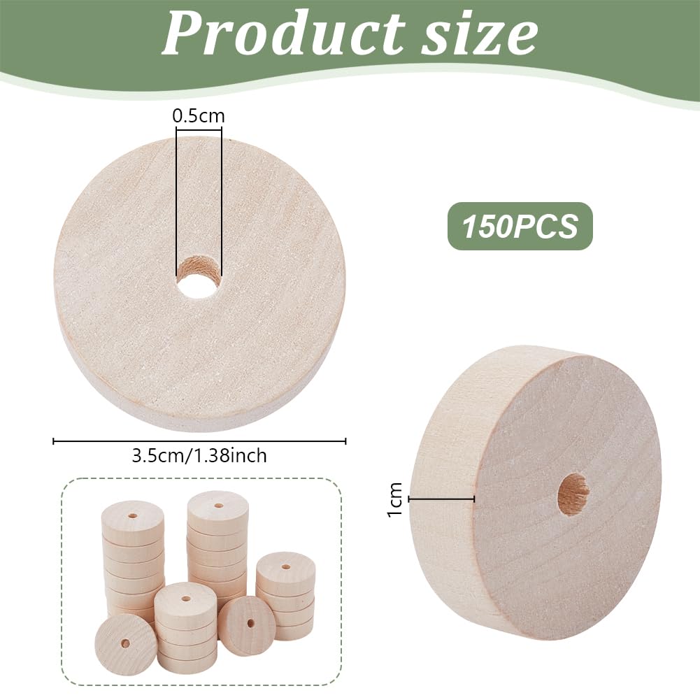 OLYCRAFT 150Pcs 35x10mm Wooden Craft Wheels 5mm Hole Unfinshed Wooden Wheel Blank Small Wood Wheels Flat Round Wooden Craft Wheels for DIY Model Cars Wood Crafts Supplies - Image 2