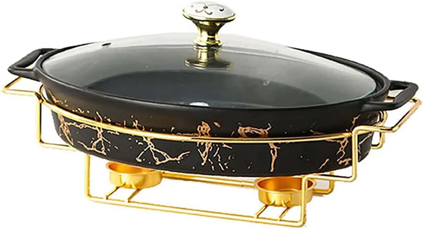 Ceramics Chafing Dish Buffet Set, 1.2 Qt Oval Buffet Servers and Warmers with Glass Lid & Fuel Holder, Food Warmer for Buffet Weddings, Parties, Banquets, Catering Events,