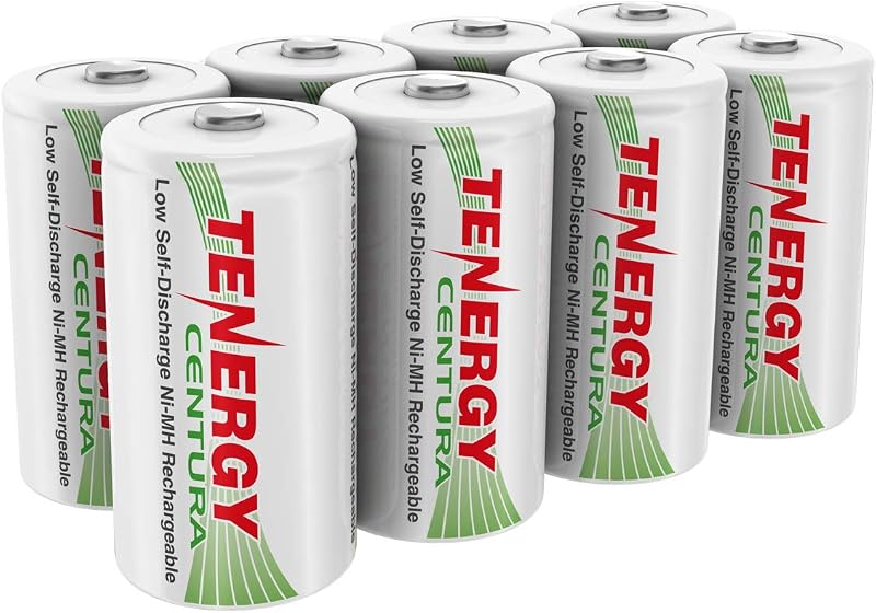 Tenergy Centura 8-Pack C Rechargeable Batteries: 4000mAh Low Self-Discharge NiMH Cells – Pre-Charged and Ready-to-Use for Flashlights and Household Electronics