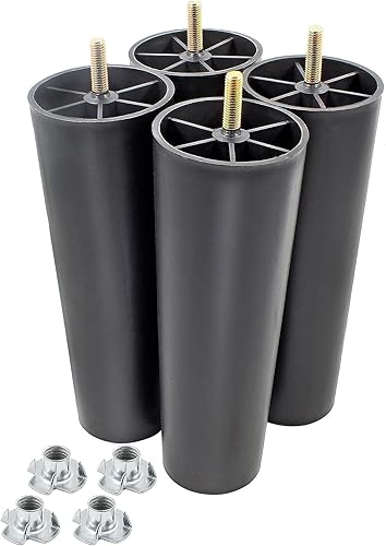 4 patas de sofá de 8 pulgadas, patas cónicas para muebles, patas de sofá de plástico con pernos de suspensión M8 para sofá, tocador, armario, silla,