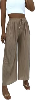 Damen-Palazzo-Hose, plissiert, weites Bein, elegant, lässig, Schwarz, Khaki, Mokka, Weinblau, Rosa, Senf, Marineblau, Grau, Nude, Größe S - XL