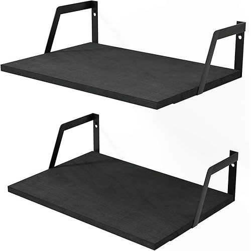 SRIWATANA Floating Shelves Wall Mounted Set of 2 Rustic Wood Shelves with Large Capacity(Black)
